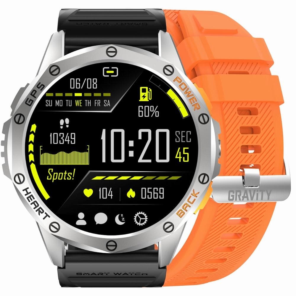 Smartwatch Męski GRAVITY GPS GT24-4 Czarny Pasek Silikonowy + Pomarańczowy Pasek Silikonowy