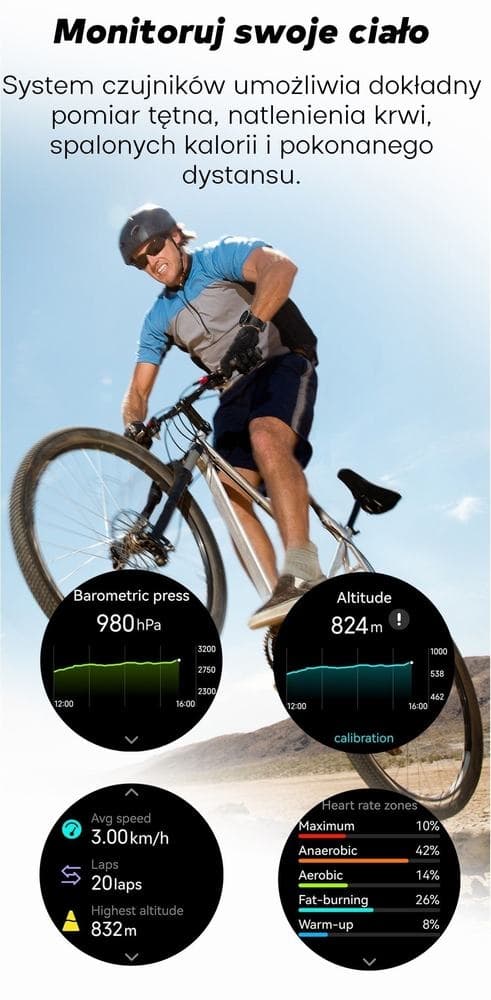 Smartwatch Męski GRAVITY GPS GT24-5 Czarny Pasek Silikonowy + Zielony Pasek Silikonowy